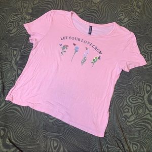 ‘Let Your Love Grow’ Embroidered Pink Baby Soft Cropped Tee with Flowers